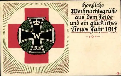 Ak Frohe Weihnachten, Fröhliches Neujahr 1915, Eisernes Kreuz, Rotes Kreuz