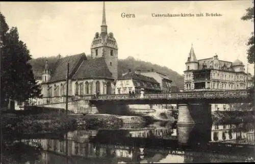 Ak Gera in Thüringen, Untermhauserkirche, Brücke