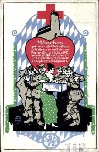 Künstler Ak Obermaier, O., Deutsches Rotes Kreuz, Frau verschenkt Zigarren, Soldaten