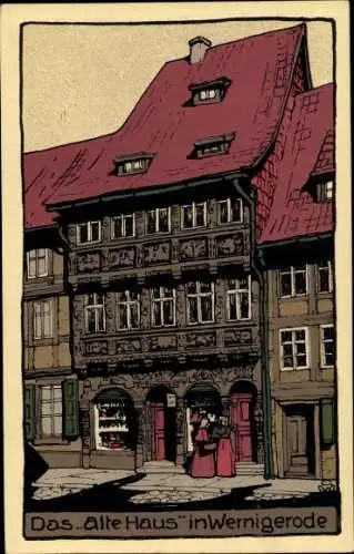 Steindruck Ak Wernigerode am Harz, Altes Haus