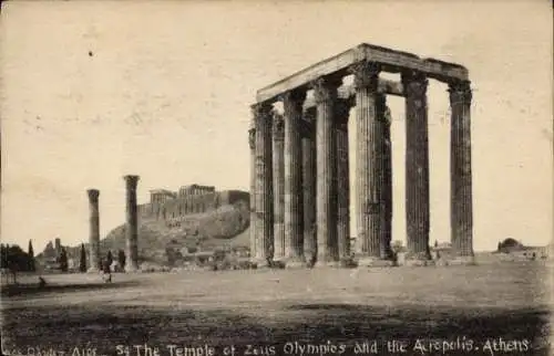 Ak Athen Griechenland, The Temple of Zeus Olympios and the Acropolis