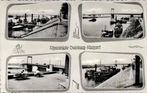 Ak Ruhrort Duisburg im Ruhrgebiet, Rheinbrücke, Schiffe, Boote