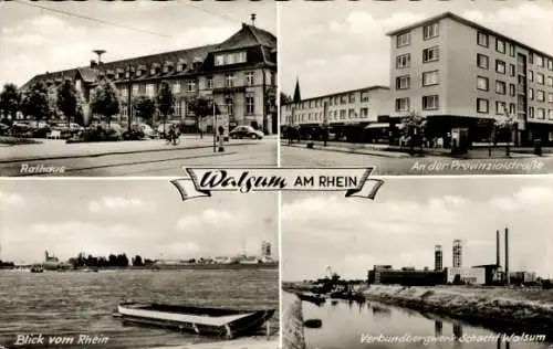 Ak Walsum Duisburg im Ruhrgebiet, Rathaus, Blick vom Rhein, Verbundbergwerk Schacht Walsum