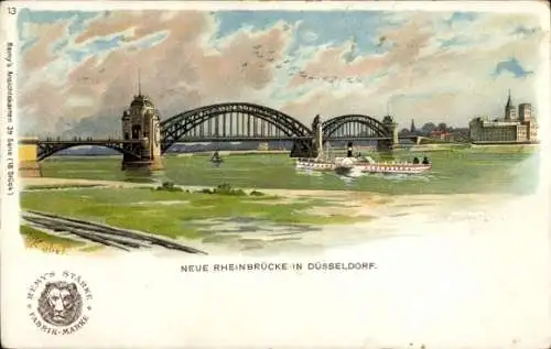 Ak Düsseldorf am Rhein, neue Rheinbrücke, Dampfschiff