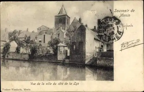 Ak Menin Menen Meenen Lys Westflandern, Vue de la ville du coté de la Lys