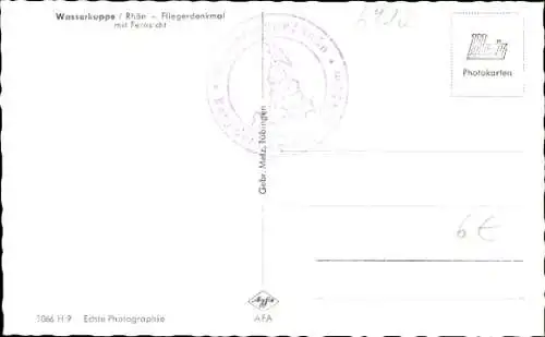 Ak Gersfeld in der Rhön Hessen, Wasserkuppe, Fernsicht, Fliegerdenkmal, Segelflugzeug