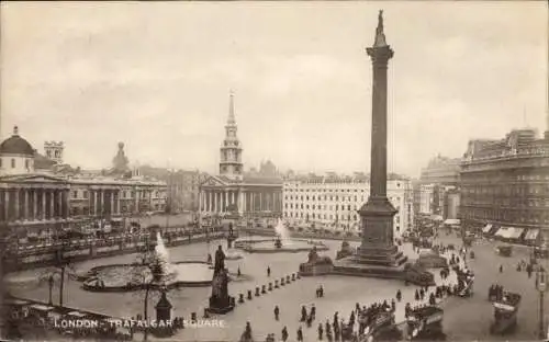 Ak London City England, Trafalgar Square, Nelson Monument