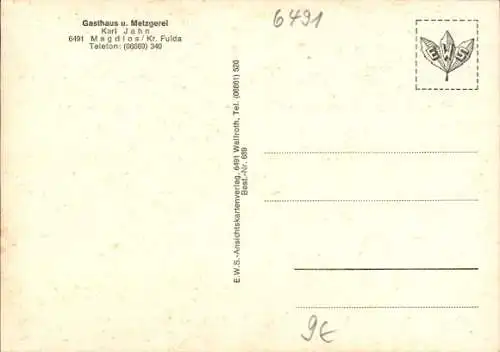 Ak Magdlos Flieden in Hessen, Teilansicht, Krieger-Denkmal, Gasthaus und Metzgerei Karl Jahn