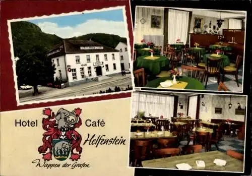 Ak Bad Münster am Stein Bad Kreuznach an der Nahe, Hotel-Café Heilfenstein, Wappen der Grafen