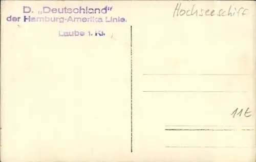 Foto Ak Dampfschiff Deutschland, HAPAG, Laube 1. Klasse, Innenansicht