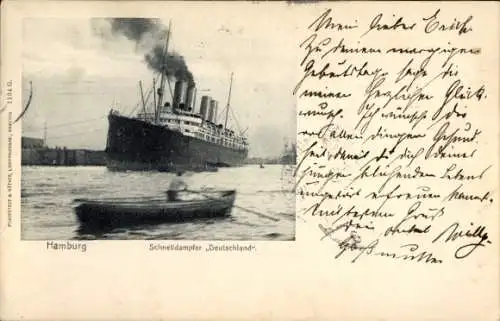 Ak Schnelldampfer Deutschland, HAPAG, Hamburger Hafen