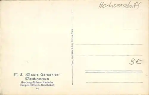 Ak Passagierschiff MS Monte Cervantes, HSDG, Maschinenraum, Innenansicht