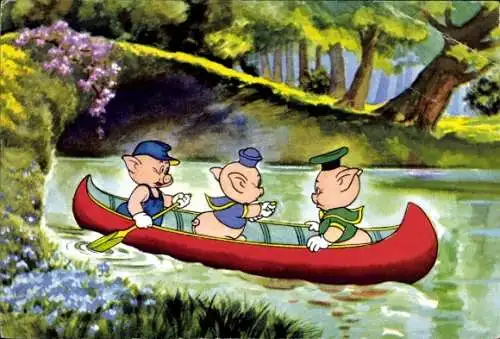 Ak Walt Disney, Drei kleine Schweinchen in einem Kanu