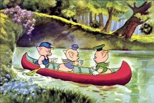 Ak Walt Disney, Drei kleine Schweinchen in einem Kanu