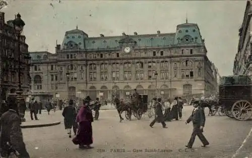 Ak Paris VIII, Gare Saint Lazare, Kutsche