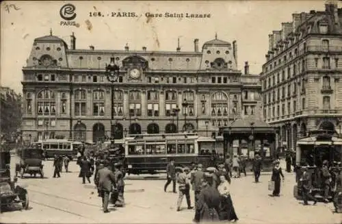 Ak Paris VIII, Gare Saint Lazare, Straßenbahn