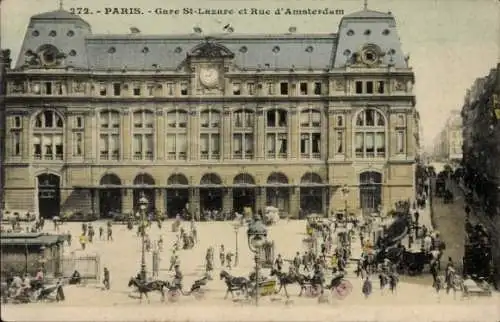 Ak Paris VIII, Gare Saint Lazare, Rue d’Amsterdam