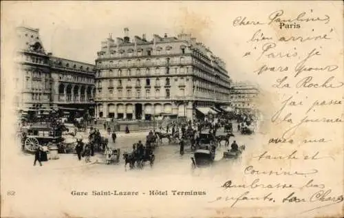 Ak Paris VIII, Gare Saint Lazare, Hotel Terminus