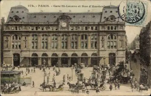 Ak Paris VIII, Gare Saint Lazare, Rue d’Amsterdam