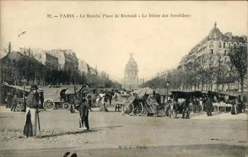 Ak Paris VII, Place de Breteuil, Marken, Dome des Invalides