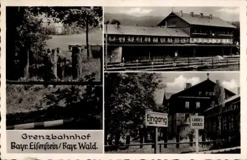 Ak Bayerisch Eisenstein im Bayrischen Wald, Grenzbahnhof, Landesgrenze