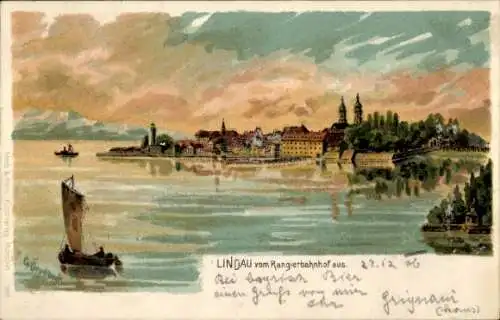 Künstler Litho Brodbeck, G., Lindau Bodensee Schwaben, Blick auf die Stadt vom Rangierbahnhof aus