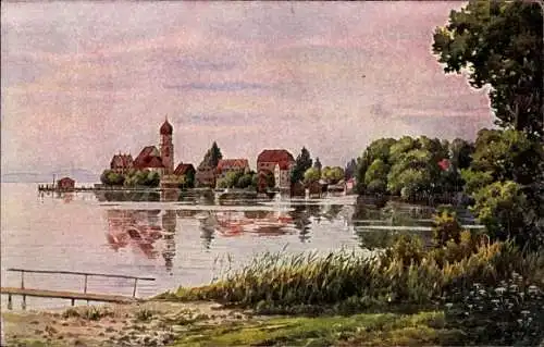 Künstler Ak Marschall, V., Wasserburg am Bodensee, Blick auf die Stadt