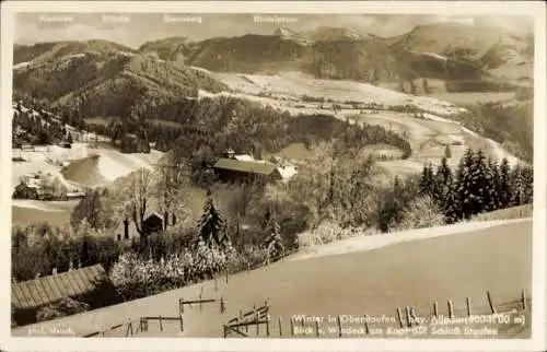 Ak Oberstaufen im Allgäu, Blick v. Windeck am Kopf, Schloss Staufen, Klemmen, Rindalphorn, Schnee