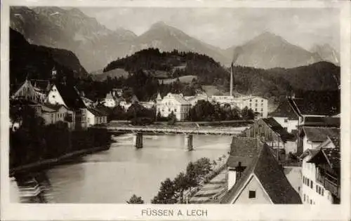 Ak Füssen im Allgäu, Teilansicht, Lech, Brücke