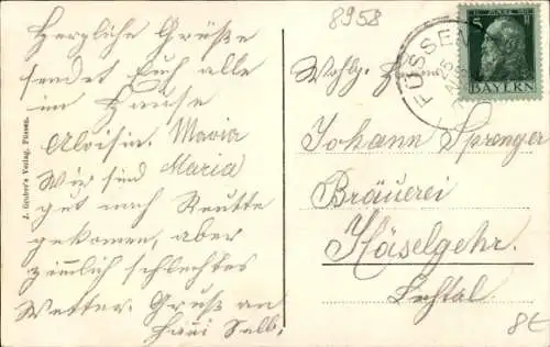 Ak Füssen im Allgäu, Teilansicht, Lech, Brücke