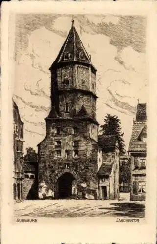 Künstler Ak Augsburg, Jakobertor, Altstadt