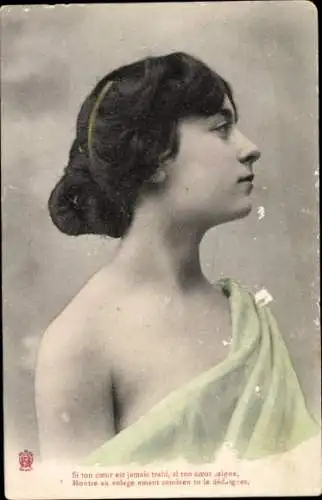 Ak Portrait einer brünetten Frau, Profil