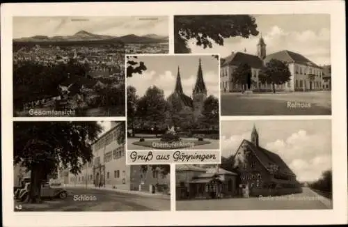 Ak Göppingen in Württemberg, Gesamtansicht, Rathaus, Schloss, Sauerbrunnen