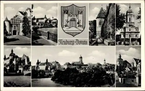 Ak Neuburg an der Donau Oberbayern, Wappen, Schloss, Kirche, Panorama
