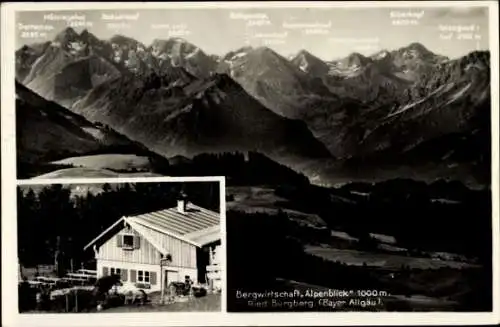 Ak Ried Burgberg Bayrisches Allgäu, Bergwirtschaft Alpenblick, Panorama