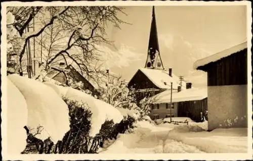 Ak Fischen im Allgäu Schwaben, Nebelhorngruppe, Rublhorn, Kirche, Winter, Schnee