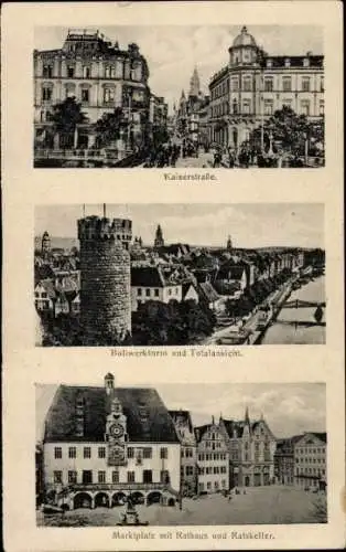 Ak Heilbronn am Neckar, Kaiserstraße, Bollwerkturm, Gesamtansicht, Marktplatz, Rathaus, Ratskeller