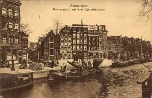 Ak Amsterdam Nordholland Niederlande, Prinsengracht mit Ecke Egelantierstraat