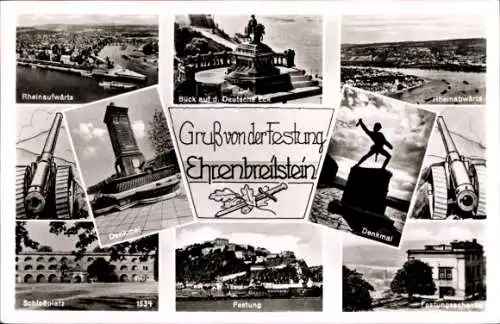 Ak Ehrenbreitstein Koblenz am Rhein, Festung, Deutsches Eck, Festungsschenke, Denkmal