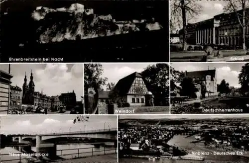 Ak Ehrenbreitstein Koblenz am Rhein, Nacht, Deutschlandherrenhaus, Deutsches Eck, Weindorf