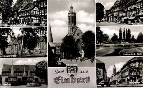 Ak Einbeck in Niedersachsen, Marktkirche, Stuckenbrok-Park, Rathaus, Münsterkirche, Ratsapotheke
