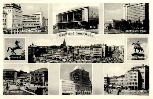 Ak Hannover in Niedersachsen, Hauptbahnhof, Europa Haus, Sachsenross, Stadtzentrum, Theater Aegi