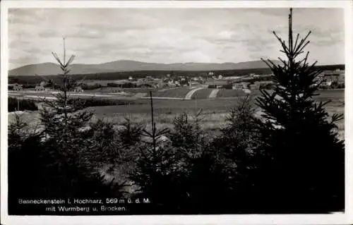 Ak Benneckenstein Oberharz am Brocken, Stadtansicht mit Wurmberg und Brocken