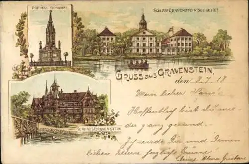 Litho Gråsten Gravenstein Dänemark, Schloss, Düppel Denkmal, Kurhaus
