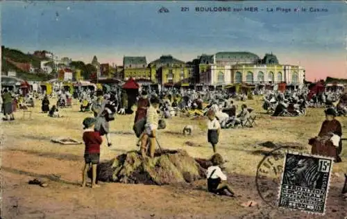 Ak Boulogne sur Mer Pas de Calais, Strand, Casino