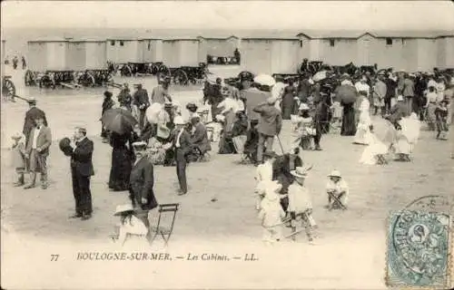 Ak Boulogne sur Mer Pas de Calais, Strand, Kabinen