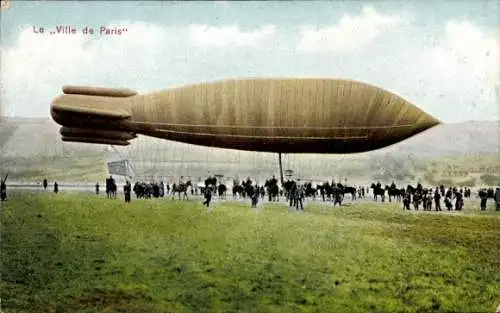 Ak Ville de Paris, Dirigeable, Zeppelin, Menschengruppe