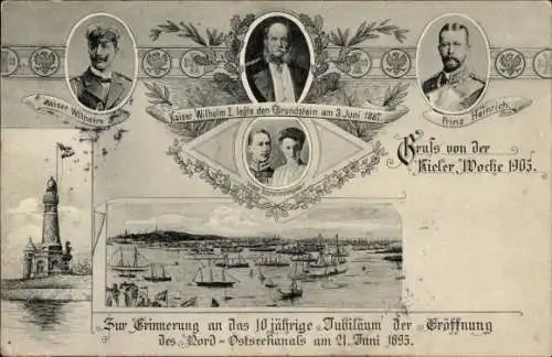 Ak Kiel, Kieler Woche 1905, Kaiser Wilhelm II., Kaiser Wilhelm I., Prinz Heinrich