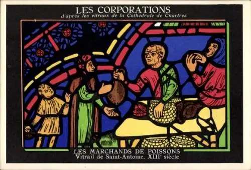 Ak Chartres Eure et Loir, Die Unternehmen, Die Fischhändler, Buntglasfenster von Saint-Antoine
