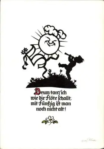 Scherenschnitt Künstler Ak Plischke, G., Kind mit Flöte, Drum tanz' ich wie die Flöte schallt...